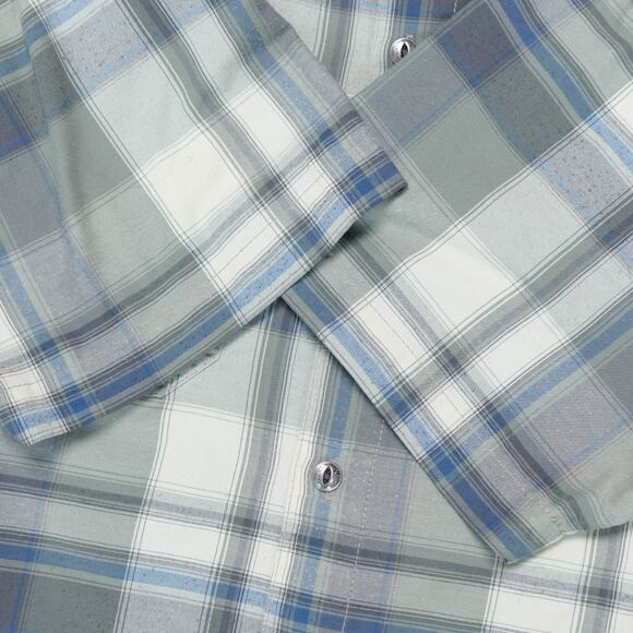 Kuhl Elixir Tapered Fit Short Sleeve Button Up Blue Green Plaid Shirt Mens L - Picture 8 of 16